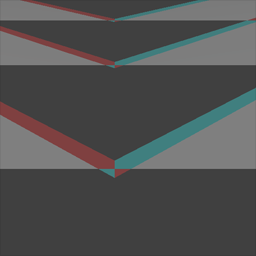 A detail of the seam between two faces of a rotating-camera stereoscopic cubemap visualized as an anaglyph