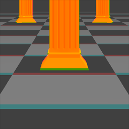 A detail of the right face of a fixed-camera stereoscopic cubemap visualized as an anaglyph