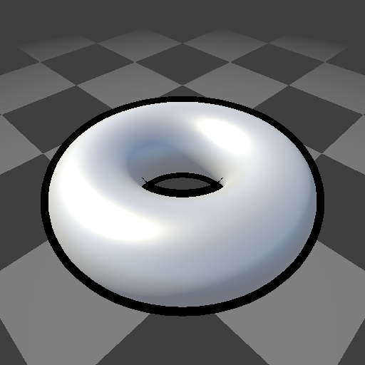 A torus with a classic outline shader applied