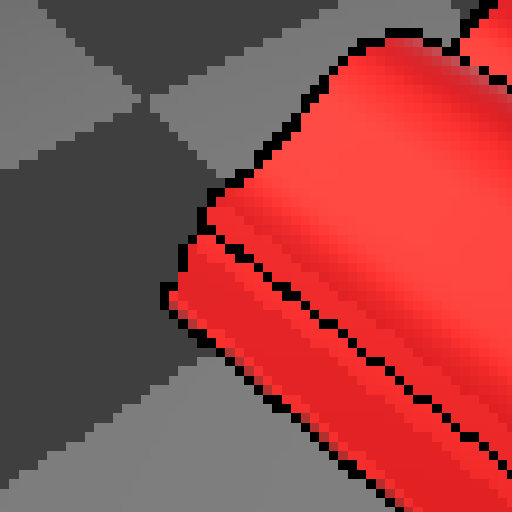Detail of precise pixel-width outlines at quarter resolution